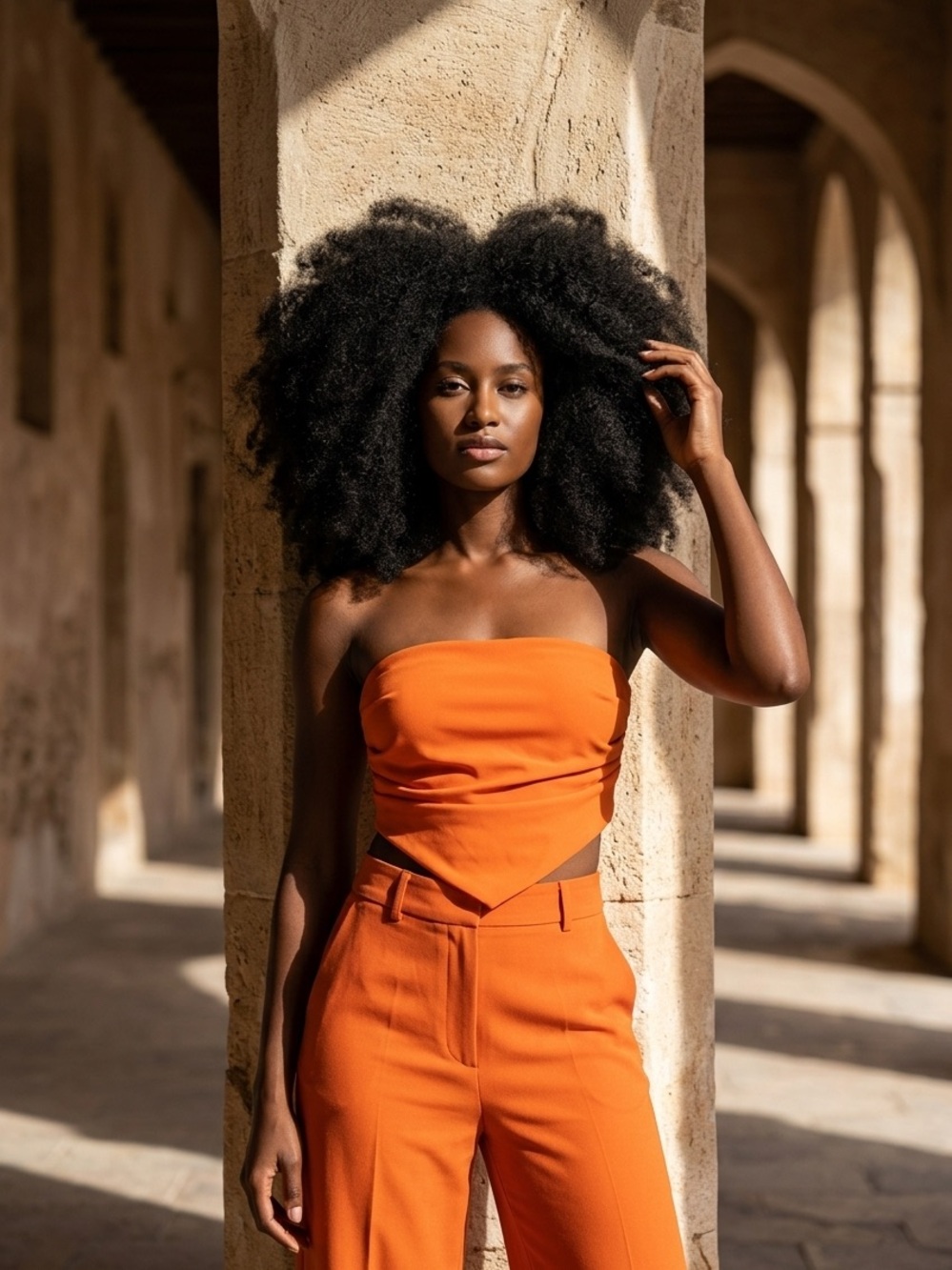 glam Vibrant Orange Strapless Crop Top